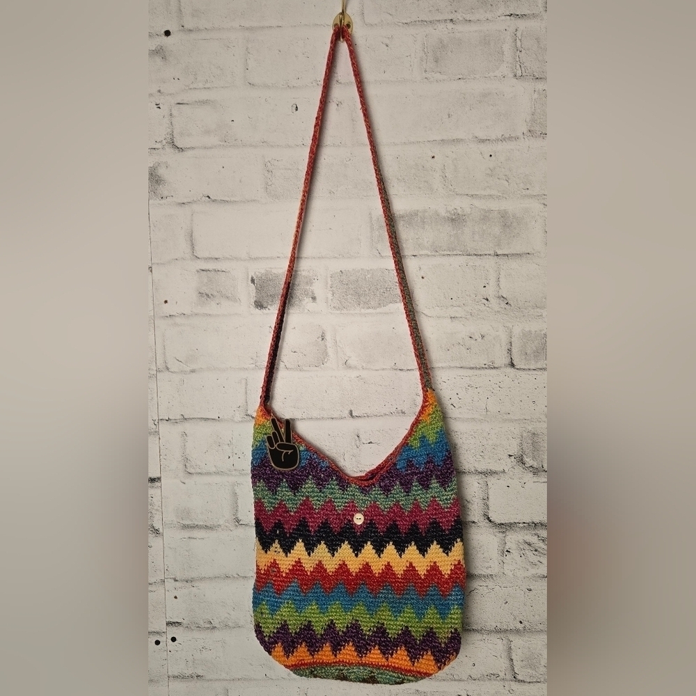 Hand-Crocheted Rainbow Zigzag Shoulder Bag β Zipper Works, Charm Added